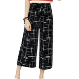 2019 Summer New Striped Style Black Loose High Waist Crop Casual Pants Women One Size Chiffon Wide-leg Pants Plus Size