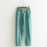 Womens Autumn/Summer Harem Pants Cotton Linen Solid Elastic waist Candy Colors Harem Trousers Soft high quality for Female ladys