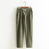 Womens Autumn/Summer Harem Pants Cotton Linen Solid Elastic waist Candy Colors Harem Trousers Soft high quality for Female ladys