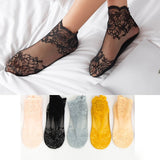 5 Pairs Women Socks Summer New Colorful Floral Lace Ankle Socks Palace Style Thin Transparent Socks Solid Cute Socks