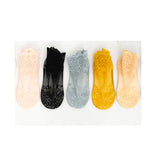 5 Pairs Women Socks Summer New Colorful Floral Lace Ankle Socks Palace Style Thin Transparent Socks Solid Cute Socks
