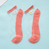 Summer new breathable small daisy flower transparent socks Slim color invisible girl socks