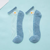 Summer new breathable small daisy flower transparent socks Slim color invisible girl socks