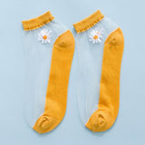 Summer new breathable small daisy flower transparent socks Slim color invisible girl socks