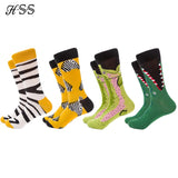 HSS Brand Men's Cotton Winter Socks Dress Casual Street Sock Funny Happy Socks Colorful animal Pattern Long Socks For Men Gift