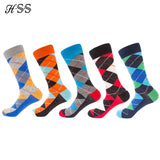 HSS 5 Pairs/lot Men's Funny Socks Colorful Combed Cotton Socks Red Argyle Dozen Pack Casual Happy Socks For Dress Wedding Gift