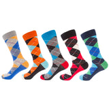 HSS 5 Pairs/lot Men's Funny Socks Colorful Combed Cotton Socks Red Argyle Dozen Pack Casual Happy Socks For Dress Wedding Gift