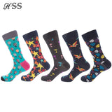 HSS 5Pairs/lot Hot Fashion Men's Funny Combed Cotton Wedding Socks Colorful Casual Crew Socks Happy Socks Novelty Gifts Big Size